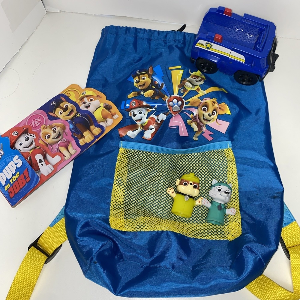Paw Patrol Kids Drawstring Backpack Blue Small Travel Bag Mesh Pocket Blue 15"